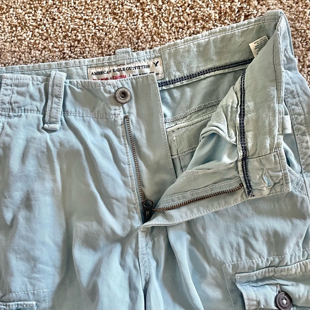 Y2K 2000s American Eagle Cargo Shorts Mens 30 Blue Preppy Paratrooper Classic - Picture 11 of 16
